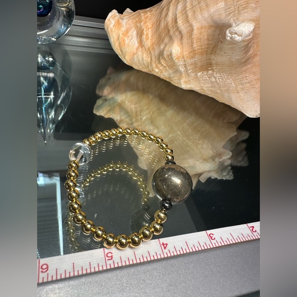 CLEAR  QUARTZ + GOLD-FILLED + PYRITE NATURAL STONES BRACELET size 7” - Picture 15 of 16